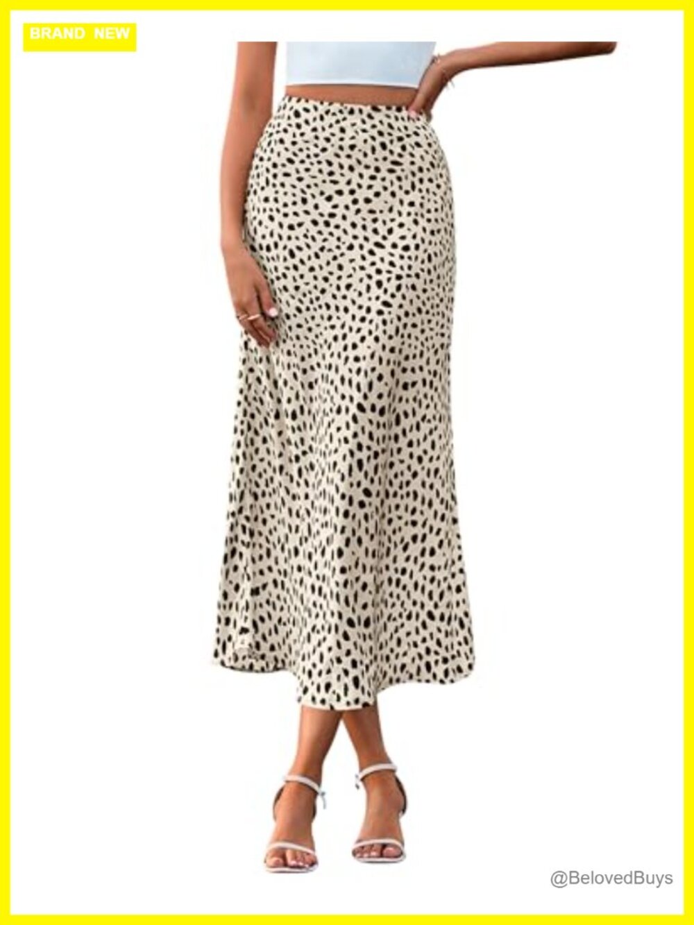 Satin Midi A-Line Skirt High Waisted Elastic Leopard Floral Print